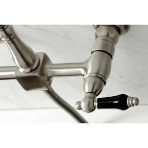 Duchess KS1268PKLBS Two-Handle 2-Hole Wall Mount Bridge Kitchen Faucet with Brass Sprayer, Brushed Nickel