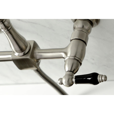 Duchess KS1268PKLBS Two-Handle 2-Hole Wall Mount Bridge Kitchen Faucet with Brass Sprayer, Brushed Nickel