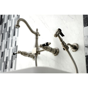 Duchess KS1268PKLBS Two-Handle 2-Hole Wall Mount Bridge Kitchen Faucet with Brass Sprayer, Brushed Nickel