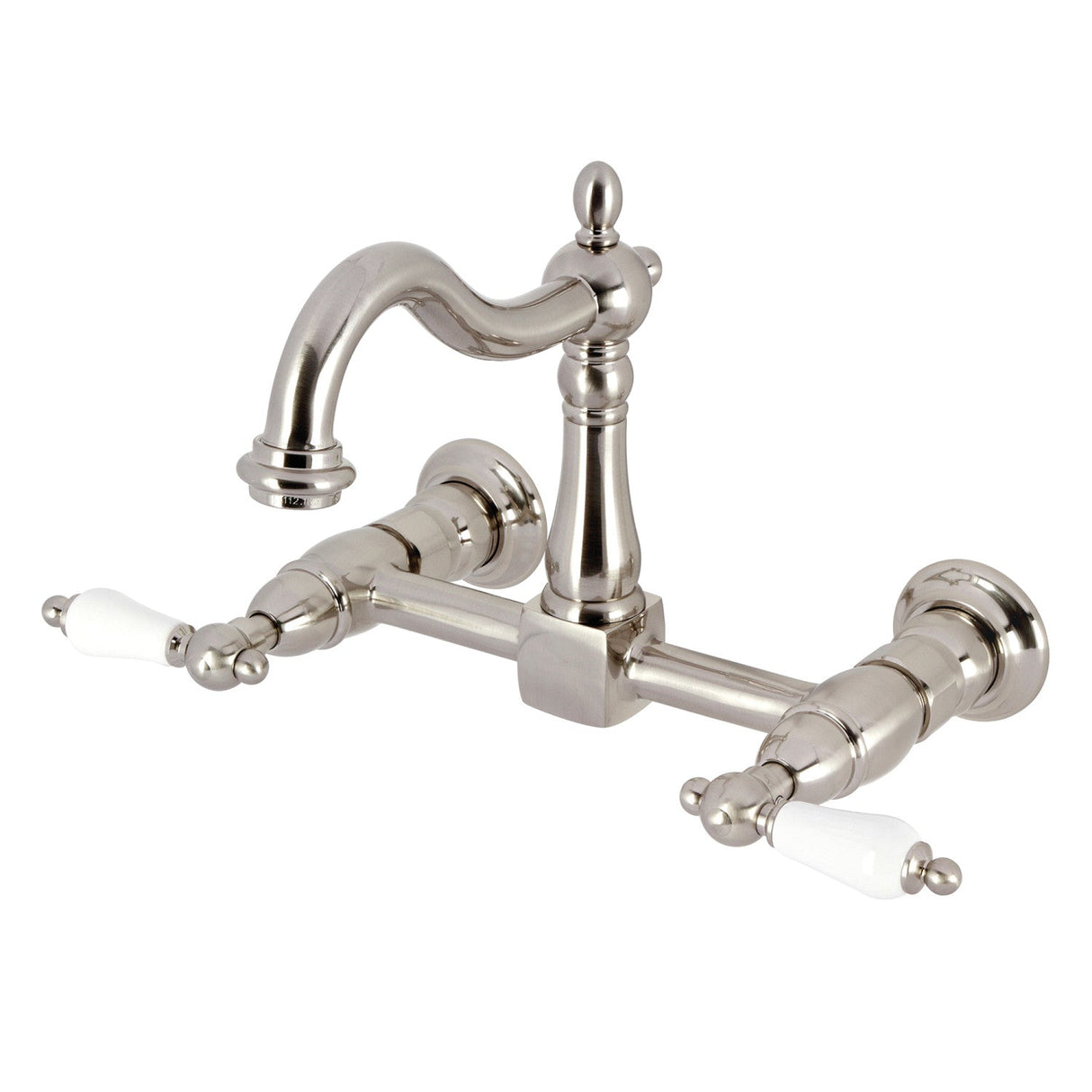 Heritage KS1268PL Two-Handle 2-Hole Wall Mount Kitchen Faucet, Brushed Nickel