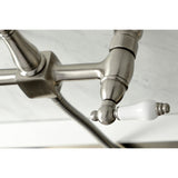 Heritage KS1268PLBS Two-Handle 2-Hole Wall Mount Bridge Kitchen Faucet with Brass Sprayer, Brushed Nickel