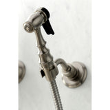 Heritage KS1268PLBS Two-Handle 2-Hole Wall Mount Bridge Kitchen Faucet with Brass Sprayer, Brushed Nickel