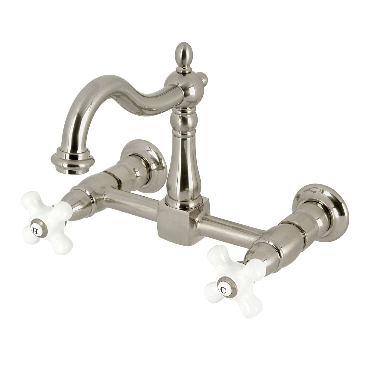 Heritage KS1268PX Two-Handle 2-Hole Wall Mount Kitchen Faucet, Brushed Nickel