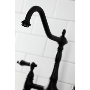 Heritage KS1270ALBS Two-Handle 4-Hole Deck Mount Bridge Kitchen Faucet with Brass Sprayer, Matte Black