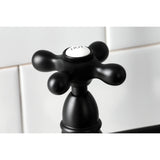 Heritage KS1270AXBS Two-Handle 4-Hole Deck Mount Bridge Kitchen Faucet with Brass Sprayer, Matte Black