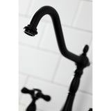 Heritage KS1270AXBS Two-Handle 4-Hole Deck Mount Bridge Kitchen Faucet with Brass Sprayer, Matte Black