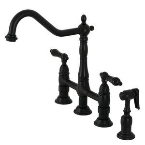 Duchess KS1270PKLBS Two-Handle 4-Hole Deck Mount Bridge Kitchen Faucet with Brass Sprayer, Matte Black