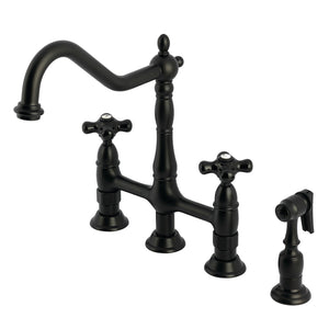 Duchess KS1270PKXBS Two-Handle 4-Hole Deck Mount Bridge Kitchen Faucet with Brass Sprayer, Matte Black