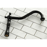 Heritage KS1270PLBS Two-Handle 4-Hole Deck Mount Bridge Kitchen Faucet with Brass Sprayer, Matte Black