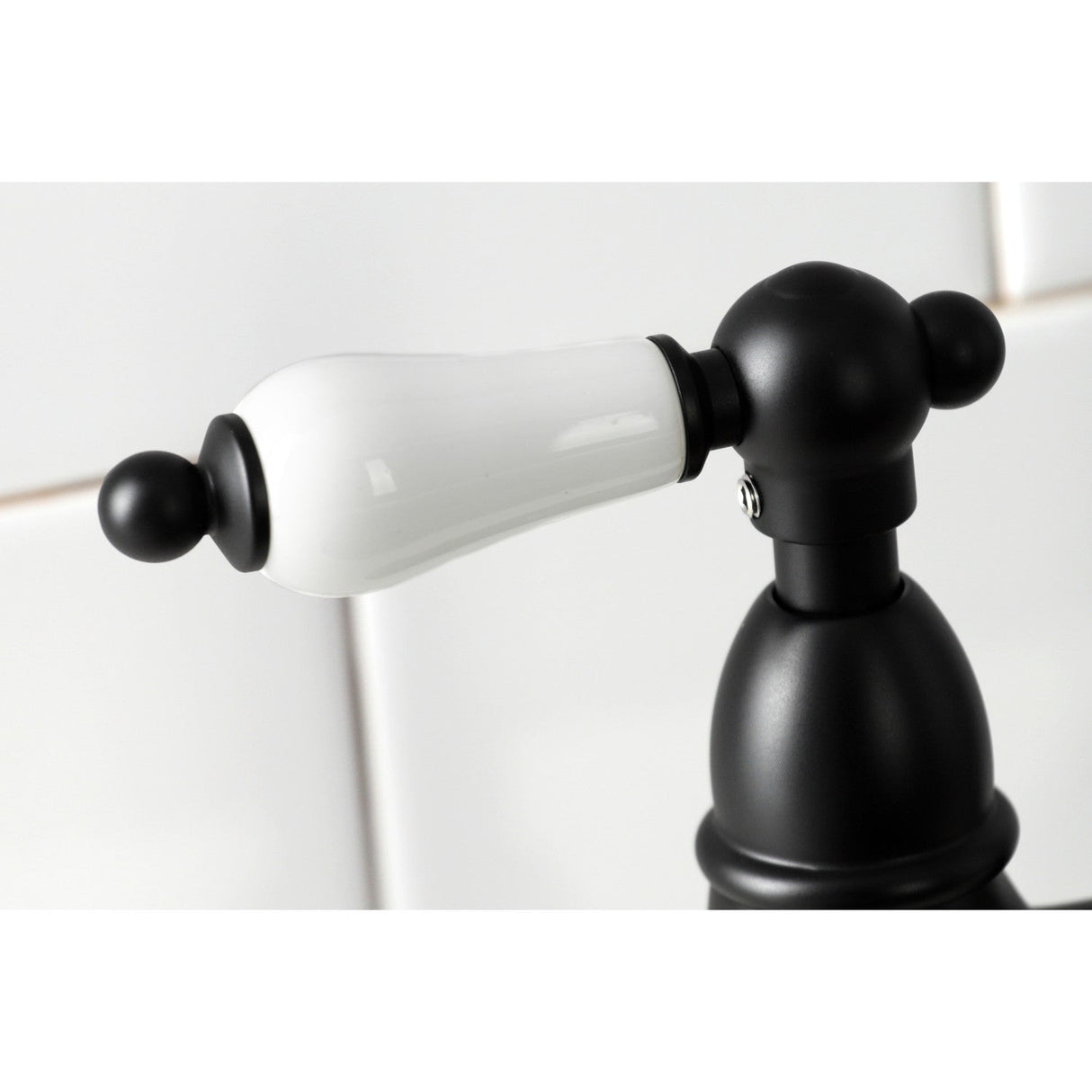 Heritage KS1270PLBS Two-Handle 4-Hole Deck Mount Bridge Kitchen Faucet with Brass Sprayer, Matte Black