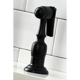 Heritage KS1270PLBS Two-Handle 4-Hole Deck Mount Bridge Kitchen Faucet with Brass Sprayer, Matte Black