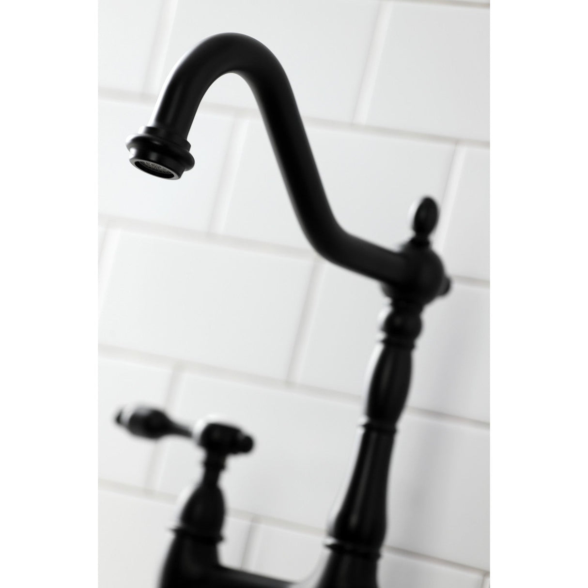 Tudor KS1270TALBS Two-Handle 4-Hole Deck Mount Bridge Kitchen Faucet with Brass Sprayer, Matte Black