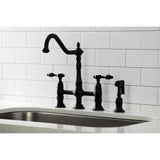 Tudor KS1270TALBS Two-Handle 4-Hole Deck Mount Bridge Kitchen Faucet with Brass Sprayer, Matte Black