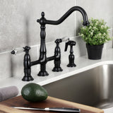 Wilshire KS1270WLLBS Two-Handle 4-Hole Deck Mount Bridge Kitchen Faucet with Brass Sprayer, Matte Black