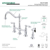 Heritage KS1271ALBS Two-Handle 4-Hole Deck Mount Bridge Kitchen Faucet with Brass Sprayer, Polished Chrome