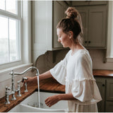 Heritage KS1271ALBS Two-Handle 4-Hole Deck Mount Bridge Kitchen Faucet with Brass Sprayer, Polished Chrome
