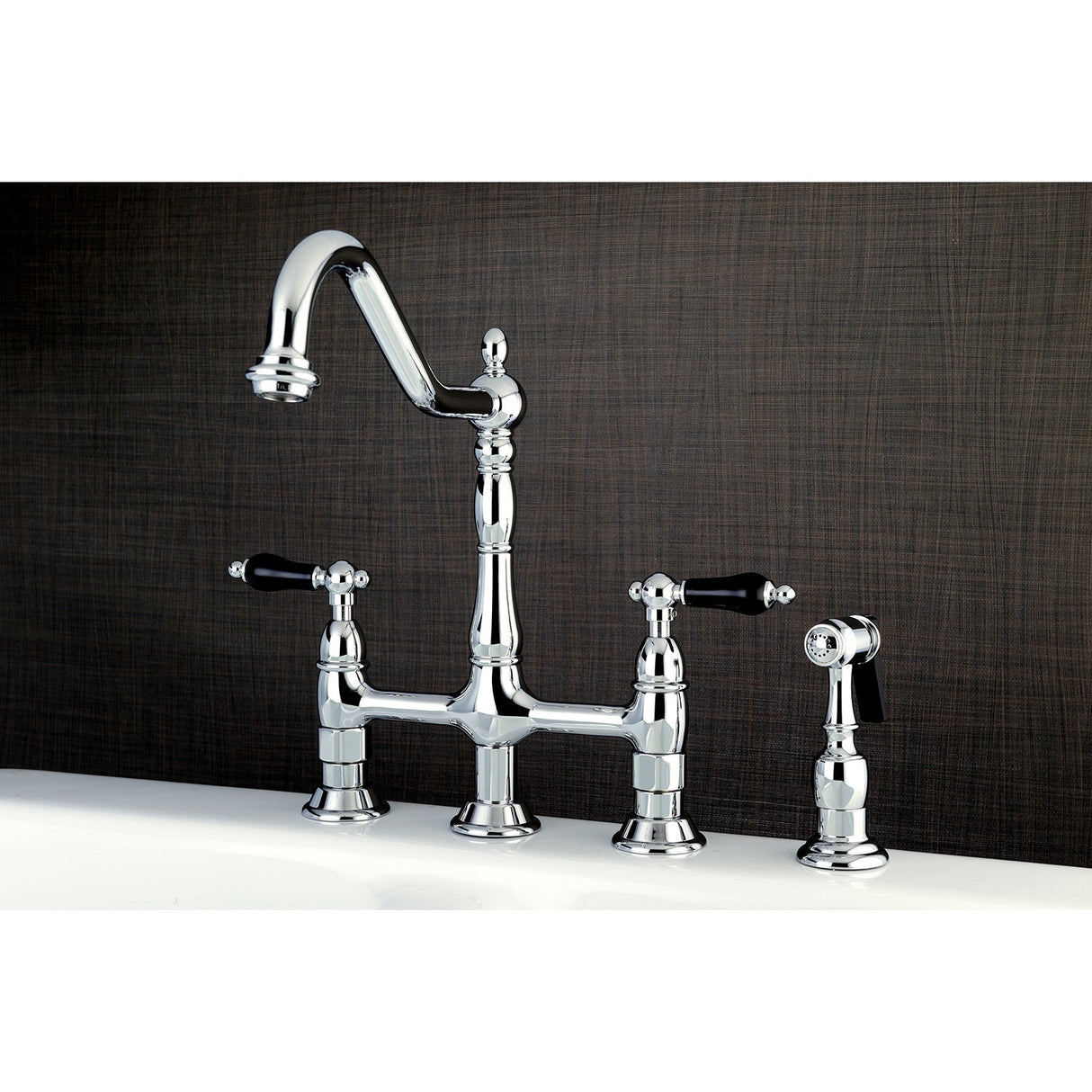 Duchess KS1271PKLBS Two-Handle 4-Hole Deck Mount Bridge Kitchen Faucet with Brass Sprayer, Polished Chrome