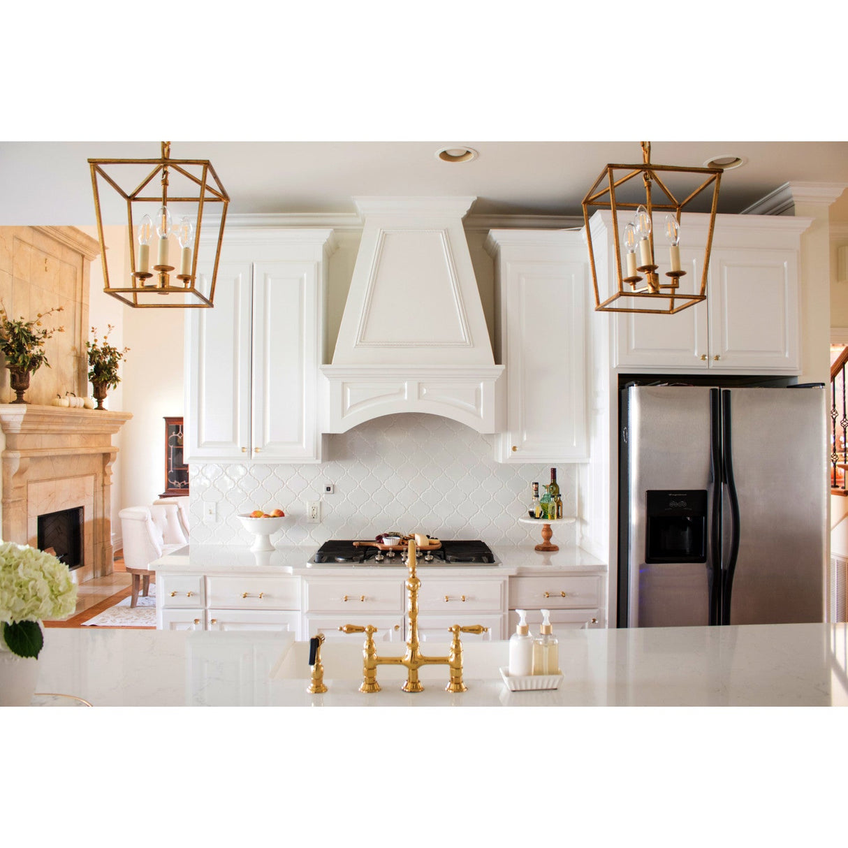 Heritage KS1272ALBS Two-Handle 4-Hole Deck Mount Bridge Kitchen Faucet with Brass Sprayer, Polished Brass