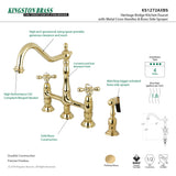 Heritage KS1272AXBS Two-Handle 4-Hole Deck Mount Bridge Kitchen Faucet with Brass Sprayer, Polished Brass