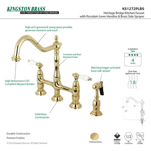 Heritage KS1272PLBS Two-Handle 4-Hole Deck Mount Bridge Kitchen Faucet with Brass Sprayer, Polished Brass