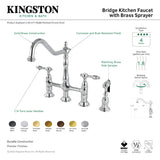 Tudor KS1272TALBS Two-Handle 4-Hole Deck Mount Bridge Kitchen Faucet with Brass Sprayer, Polished Brass