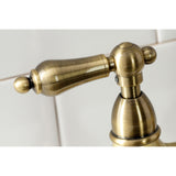 Heritage KS1273ALBS Two-Handle 4-Hole Deck Mount Bridge Kitchen Faucet with Brass Sprayer, Antique Brass