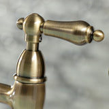 Heritage KS1273ALBS Two-Handle 4-Hole Deck Mount Bridge Kitchen Faucet with Brass Sprayer, Antique Brass