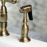 Heritage KS1273ALBS Two-Handle 4-Hole Deck Mount Bridge Kitchen Faucet with Brass Sprayer, Antique Brass