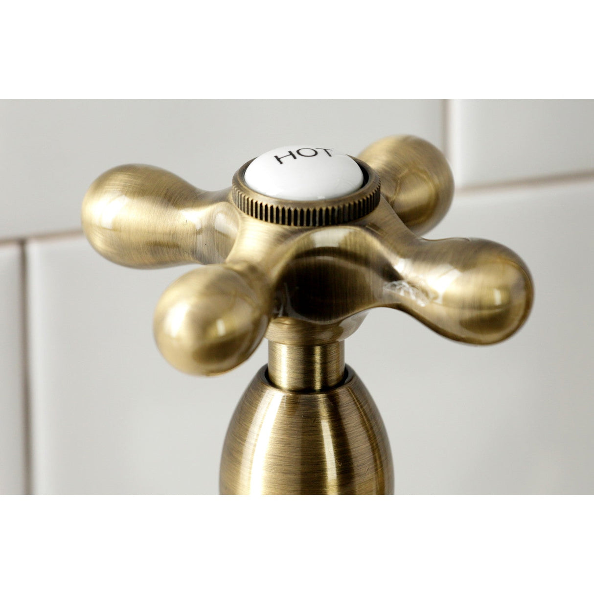 Heritage KS1273AXBS Two-Handle 4-Hole Deck Mount Bridge Kitchen Faucet with Brass Sprayer, Antique Brass