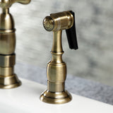 Heritage KS1273AXBS Two-Handle 4-Hole Deck Mount Bridge Kitchen Faucet with Brass Sprayer, Antique Brass