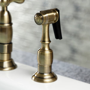 Heritage KS1273AXBS Two-Handle 4-Hole Deck Mount Bridge Kitchen Faucet with Brass Sprayer, Antique Brass
