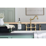 Heritage KS1273AXBS Two-Handle 4-Hole Deck Mount Bridge Kitchen Faucet with Brass Sprayer, Antique Brass