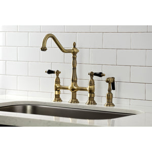 Duchess KS1273PKLBS Two-Handle 4-Hole Deck Mount Bridge Kitchen Faucet with Brass Sprayer, Antique Brass