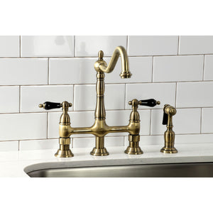 Duchess KS1273PKLBS Two-Handle 4-Hole Deck Mount Bridge Kitchen Faucet with Brass Sprayer, Antique Brass