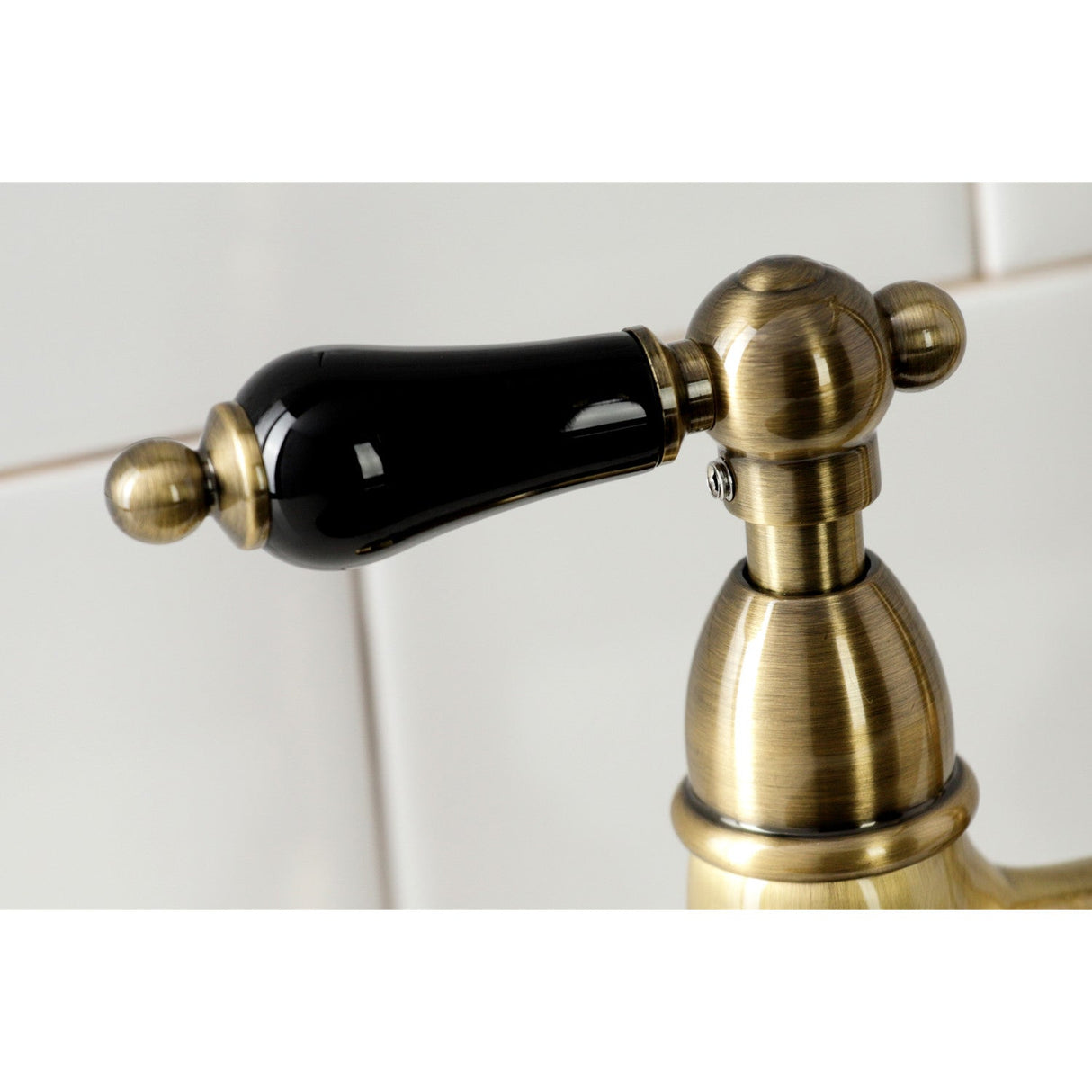 Duchess KS1273PKLBS Two-Handle 4-Hole Deck Mount Bridge Kitchen Faucet with Brass Sprayer, Antique Brass
