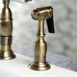 Heritage KS1273PLBS Two-Handle 4-Hole Deck Mount Bridge Kitchen Faucet with Brass Sprayer, Antique Brass