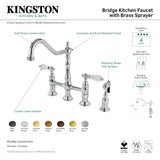 Wilshire KS1273WLLBS Two-Handle 4-Hole Deck Mount Bridge Kitchen Faucet with Brass Sprayer, Antique Brass