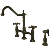 Heritage KS1275AXBS Two-Handle 4-Hole Deck Mount Bridge Kitchen Faucet with Brass Sprayer, Oil Rubbed Bronze