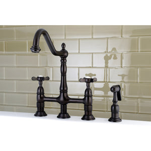 Essex KS1275BEXBS Two-Handle 4-Hole Deck Mount Bridge Kitchen Faucet with Brass Sprayer, Oil Rubbed Bronze