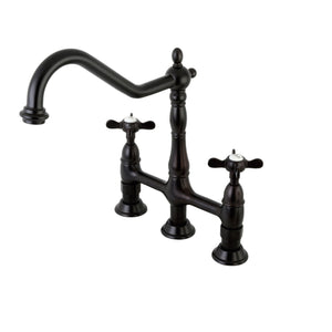 Essex KS1275BEXBS Two-Handle 4-Hole Deck Mount Bridge Kitchen Faucet with Brass Sprayer, Oil Rubbed Bronze