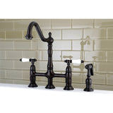 Bel-Air KS1275BPLBS Two-Handle 4-Hole Deck Mount Bridge Kitchen Faucet with Brass Sprayer, Oil Rubbed Bronze
