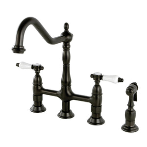 Bel-Air KS1275BPLBS Two-Handle 4-Hole Deck Mount Bridge Kitchen Faucet with Brass Sprayer, Oil Rubbed Bronze