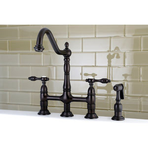 Tudor KS1275TALBS Two-Handle 4-Hole Deck Mount Bridge Kitchen Faucet with Brass Sprayer, Oil Rubbed Bronze