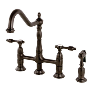 Tudor KS1275TALBS Two-Handle 4-Hole Deck Mount Bridge Kitchen Faucet with Brass Sprayer, Oil Rubbed Bronze