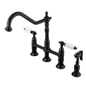 Wilshire KS1275WLLBS Two-Handle 4-Hole Deck Mount Bridge Kitchen Faucet with Brass Sprayer, Oil Rubbed Bronze