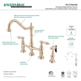 Heritage KS1276ALBS Two-Handle 4-Hole Deck Mount Bridge Kitchen Faucet with Brass Sprayer, Polished Nickel