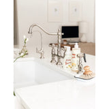 Heritage KS1276AXBS Two-Handle 4-Hole Deck Mount Bridge Kitchen Faucet with Brass Sprayer, Polished Nickel