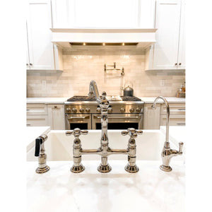 Heritage KS1276AXBS Two-Handle 4-Hole Deck Mount Bridge Kitchen Faucet with Brass Sprayer, Polished Nickel