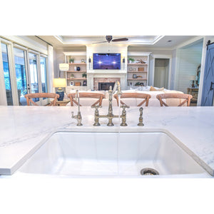 Heritage KS1276AXBS Two-Handle 4-Hole Deck Mount Bridge Kitchen Faucet with Brass Sprayer, Polished Nickel