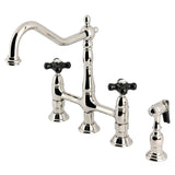 Duchess KS1276PKXBS Two-Handle 4-Hole Deck Mount Bridge Kitchen Faucet with Brass Sprayer, Polished Nickel